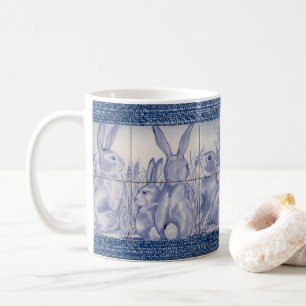 Mug Tuile de famille lapin bleu et blanc sur Denim
