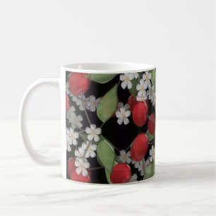 Mug Tuile de verre 3D cerisier liquide et fleurs fleur