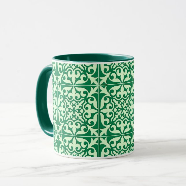 Mug Tuile marocaine - émeraude et vert clair (Devant gauche)