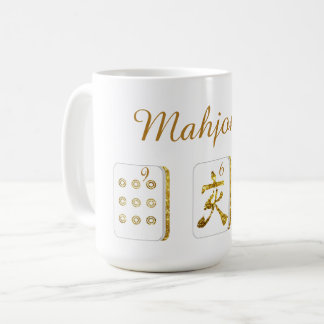 Mug Tuiles de café en or et blanc Mahjong