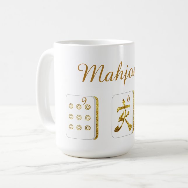 Mug Tuiles de café en or et blanc Mahjong (Devant gauche)