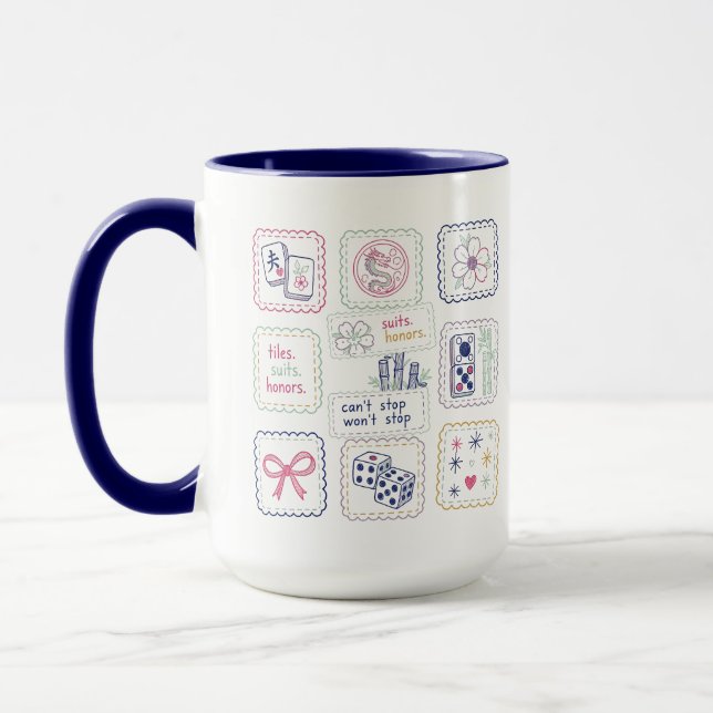 Mug Tuiles Inspirées de Mahjong & Collage de Charmes P (Gauche)