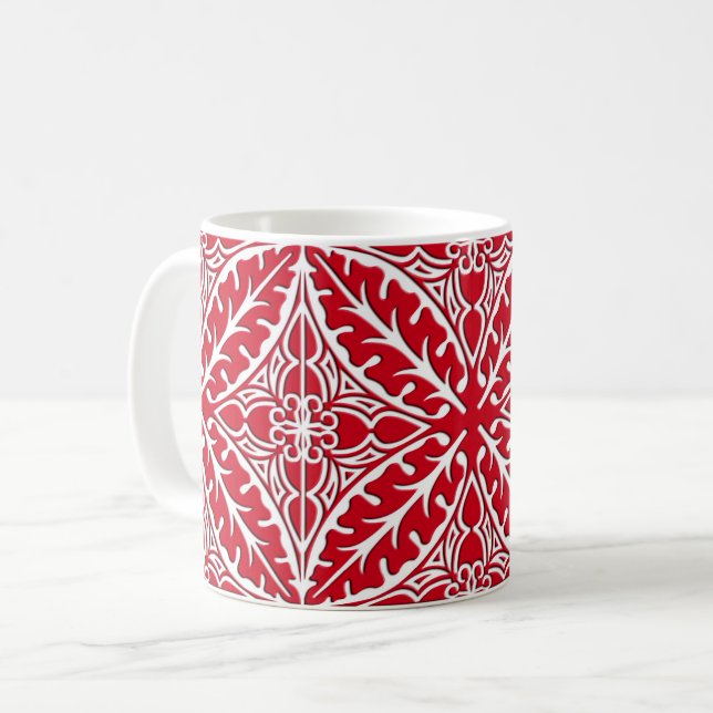 Mug Tuiles marocaines - rouge foncé et blanches (Devant gauche)