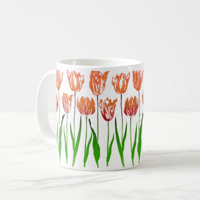 Mug Tulip Garden Imprimer en Coral Orange et Vert (Devant gauche)