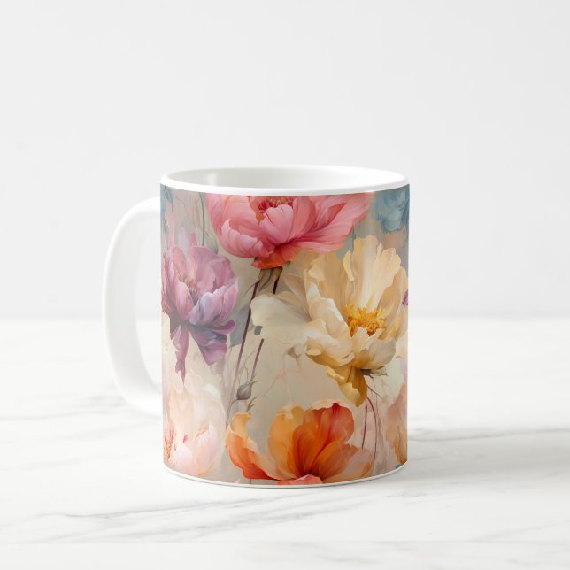 Mug Tulipes colorées Aquarelle Motif Floral (Devant gauche)
