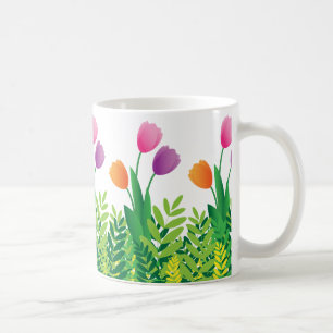 Mug Tulipes colorées et végétation verte