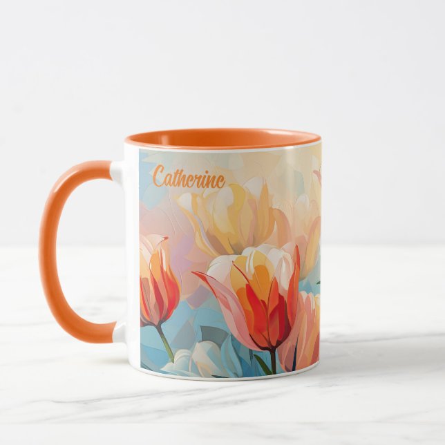 Mug Tulipes d'aquarelle de nom personnalisé (Gauche)