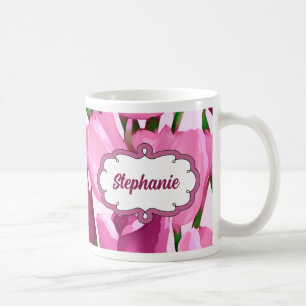 Mug Tulipes du printemps Nom personnalisé Cadeau de la