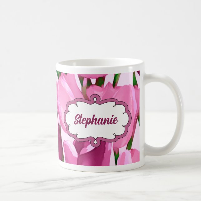 Mug Tulipes du printemps Nom personnalisé Cadeau de la (Droite)
