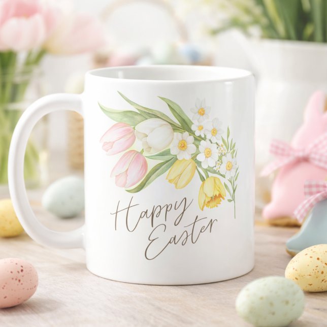 Mug Tulipes et jonquilles aquarelle Joyeuses Pâques  (Créateur téléchargé)