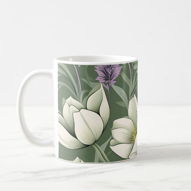 Mug Tulipes Et Lavande Sur Vert (Gauche)