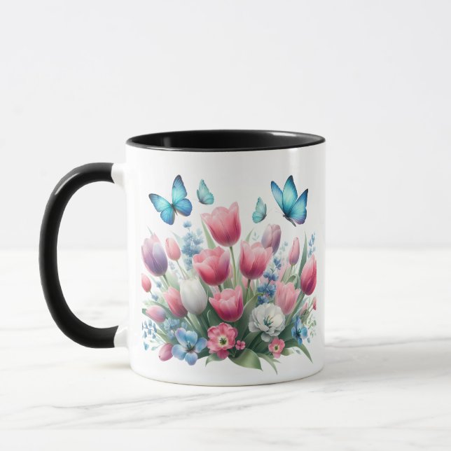 Mug Tulipes et papillons de printemps (Gauche)