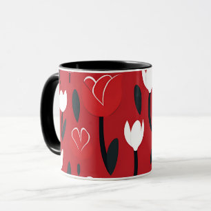 Mug Tulipes printanières florales rouges et blanches a