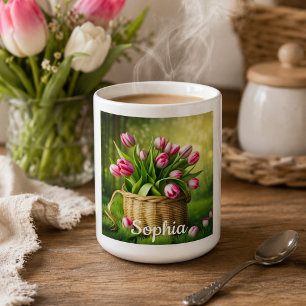 Mug Tulipes roses dans panier