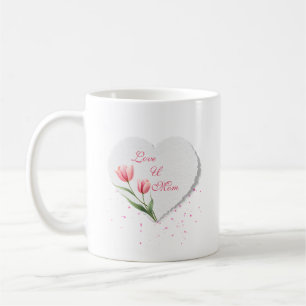 Mug Tulipes roses élégantes et cœur en papier pour la