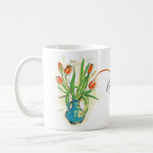 Mug Tulipes rouges dans décoré d'un monogramme floral