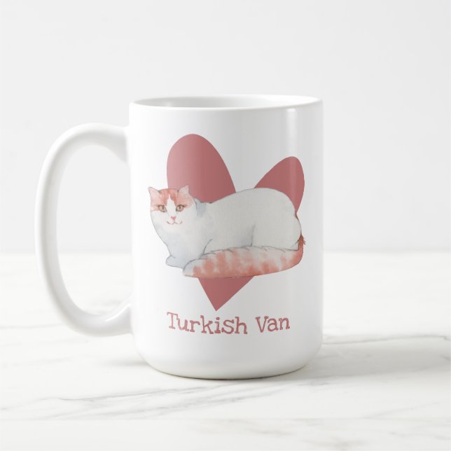 Mug Turc Van Chat Aquarelle Kitty Coeur rose (Gauche)