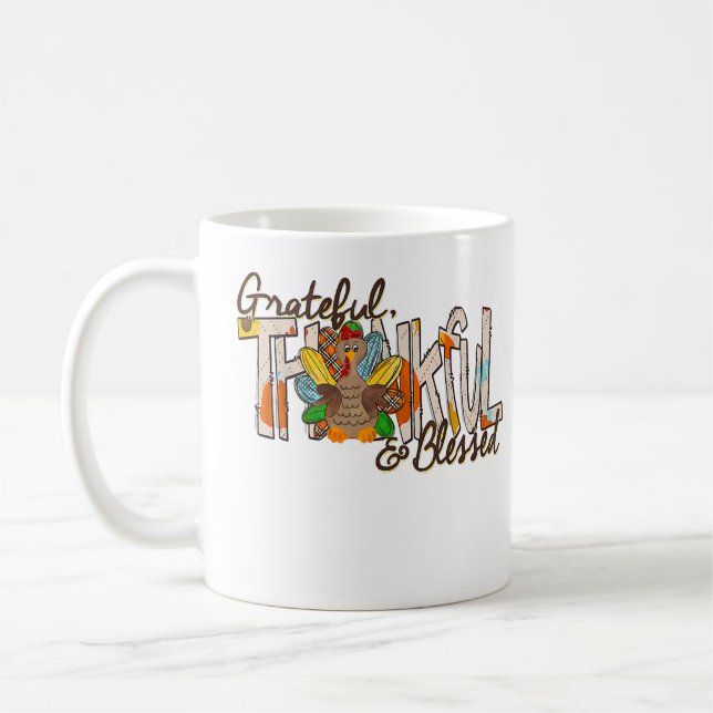 Mug Turkey Thankful Grateful Blessed Thankgivings T-Sh (Gauche)