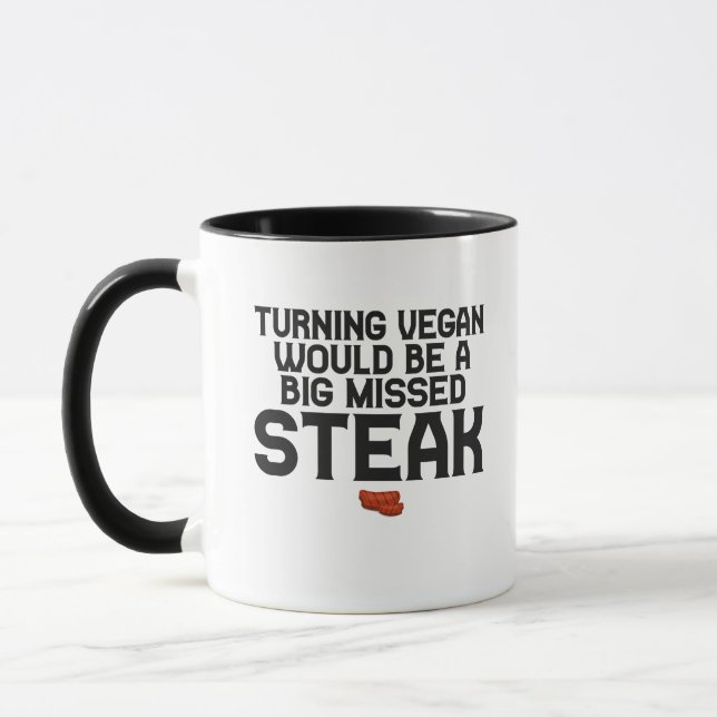 Mug Turning Vegan serait un gros steak manqué drôle (Gauche)