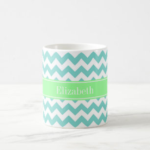 Mug Turq / Aqua Wht Chevron Mint Green Nom Monogram