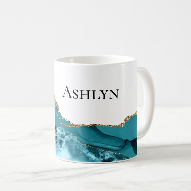 Mug Turquoise Aqua Blue Agate Gold Glitzy Parties scin (Devant droit)