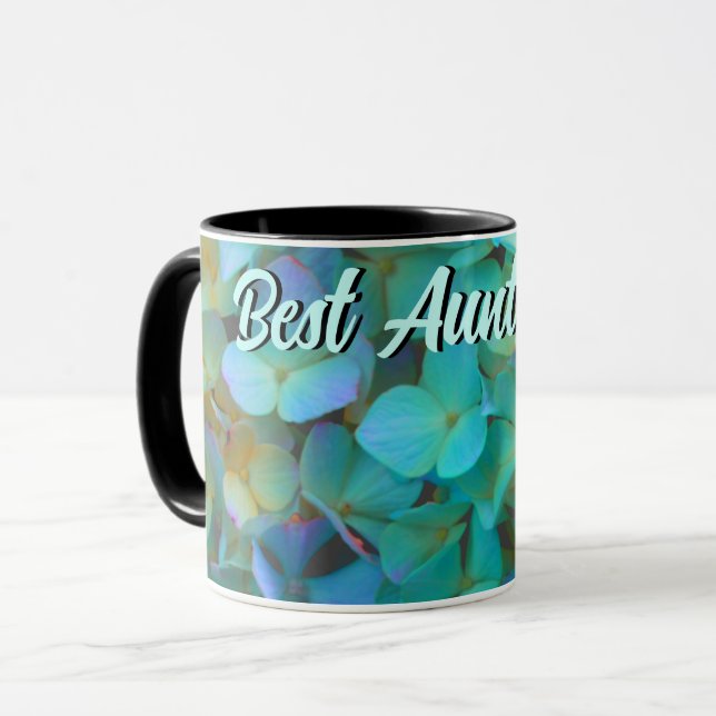 Mug Turquoise bleu jaune rose hydrangée fleurs meilleu (Devant gauche)