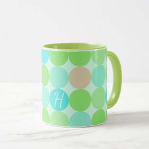 Mug Turquoise Bleu Vert & Cercles Orange Monogramme