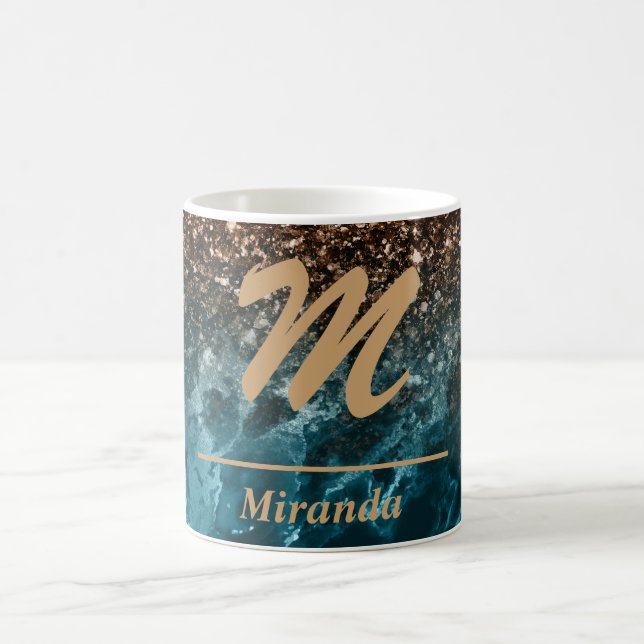 Mug Turquoise Blue Agate parties scintillant Monogramm (Centre)