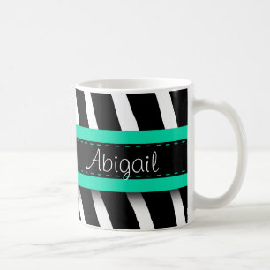 Mug Turquoise Blue Floral Gem & Zebra Pattern
