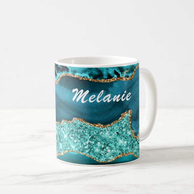 Mug Turquoise Blue Gold Parties scintillant Marbre Vot (Devant droit)