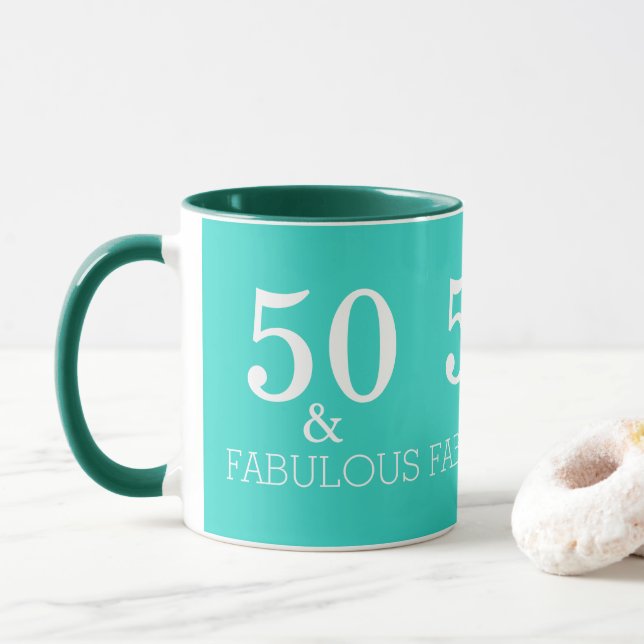Mug Turquoise Blue Green 50 Et Fabuleux Anniversaire (Avec donut)