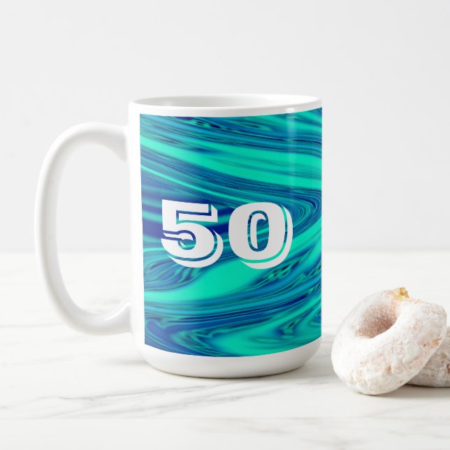 Mug Turquoise Blue Waves Abstrait 50 Cadeau personnali (Avec donut)