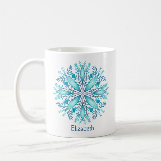 Mug Turquoise Blue Winter Snowflake Nom de la fleur (Gauche)