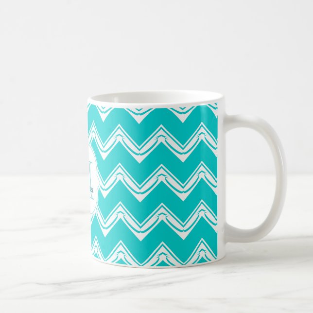 Mug Turquoise de monogramme et motif blanc de Chevron (Droite)