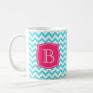 Mug Turquoise de zigzag et monogramme fait sur