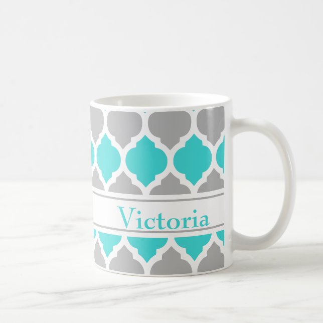 Mug Turquoise et gris Marocain Trellis Motif (Droite)