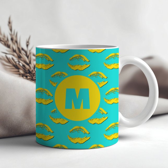 Mug Turquoise et jaune XOXO Lèvres qui s'embrassent Pe (Créateur téléchargé)
