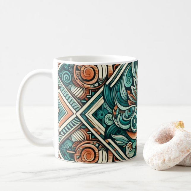 Mug Turquoise et Motif en terre cuite d'inspiration az (Avec donut)