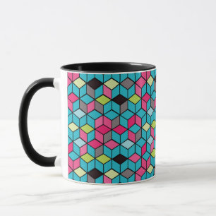 Mug Turquoise et motif rose de cube