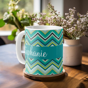 Mug Turquoise et vert Huge Chevron Motif Nom personnal