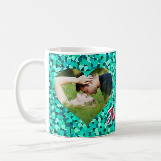 Mug Turquoise forme du coeur étincelante (Gauche)