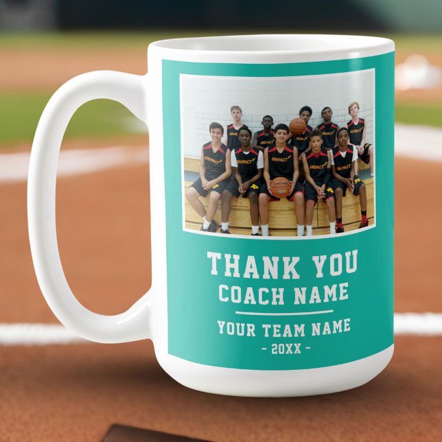 Mug Turquoise Merci Coach Nom de l'équipe Photo (Créateur téléchargé)