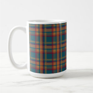 MUG TURQUOISE ORANGE RED AUTOMNE PLAID MOTIF