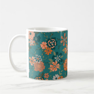 Mug Turquoise Orange tendance Vin Flore Motif Fleurs