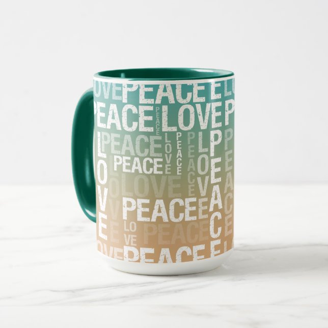 Mug Turquoise Peach Gold White Peace Love              (Devant gauche)