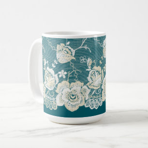 Mug Turquoise romantique bleu vert Mariage floral