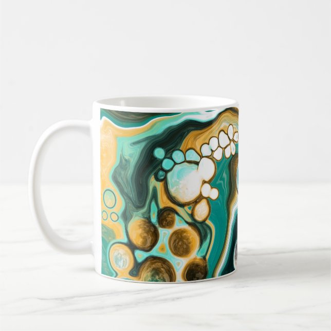 Mug Turquoise, Turquoise, Or, Blanc Fluide Art (Gauche)