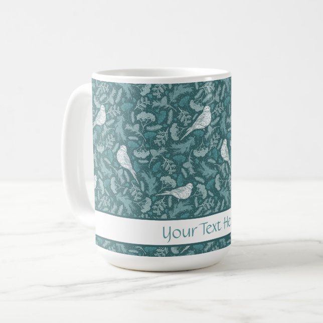 Mug Turquoise vert brillant hiver blanc d'oiseau (Devant gauche)