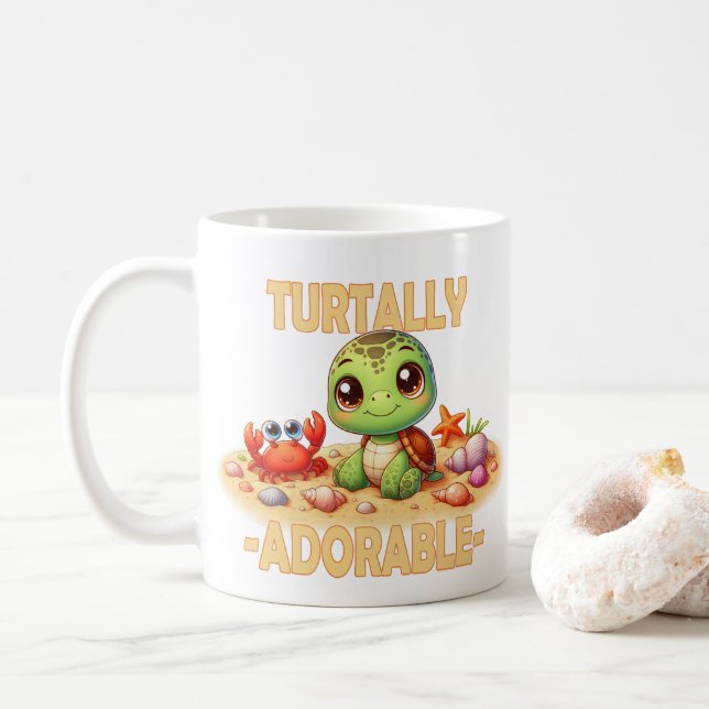 Mug Turtally Adorable fun pun Cute baby Turtle dessin  (Avec donut)