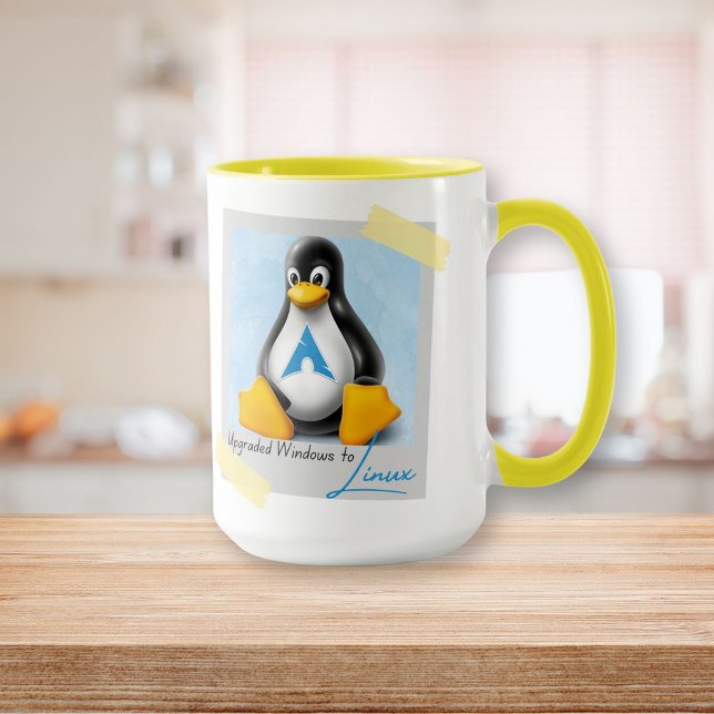 Mug Tux Windows Arch Linux mis à niveau (Upgraded Windows Arch Linux Tux Mug)